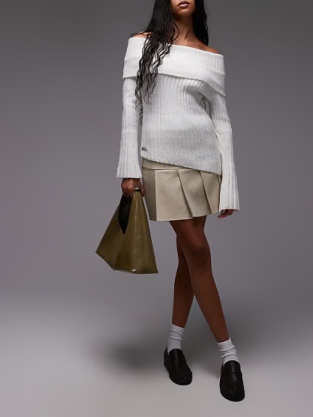 House of Sunny off the shoulder chunky rib top in white